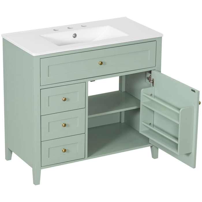 Bathroom Vanity With Sink, 3 Drawers & Cabinet With Adjustable Shelves