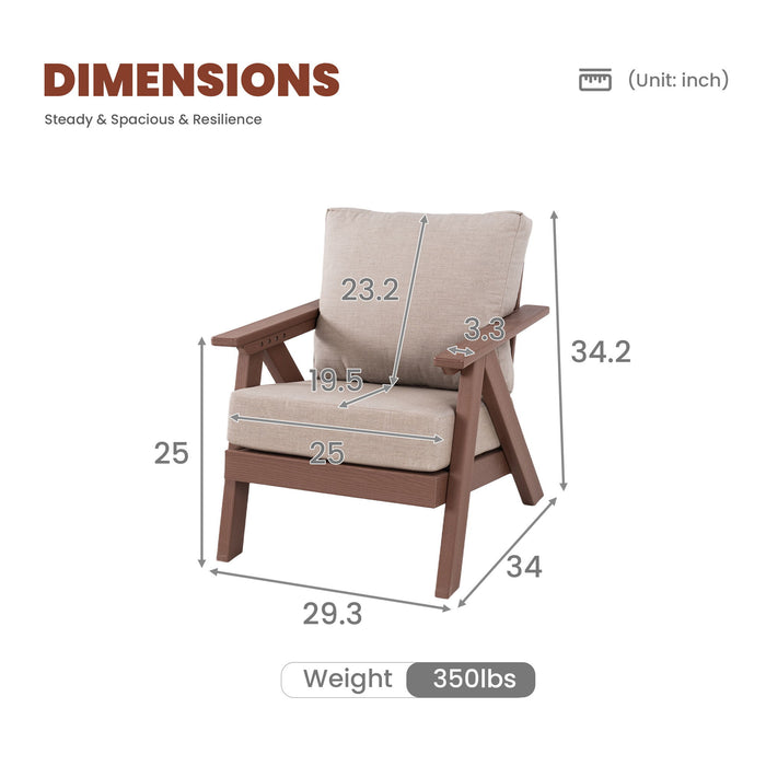 Outdoor Patio Club Chair With Sunbrella Cushions - Brown