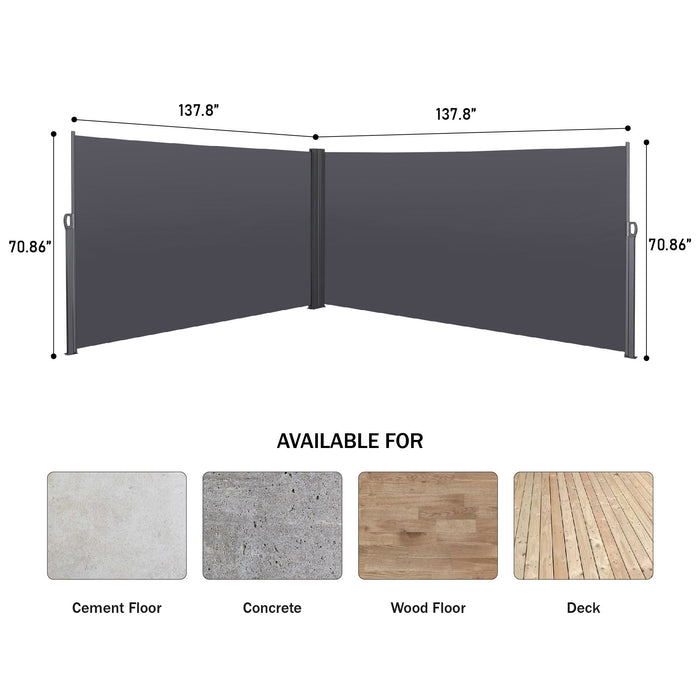 Retractable Side Awning, Waterproof & UV-Resistant, Privacy Screen Divider Roll Up Balcony - Gray