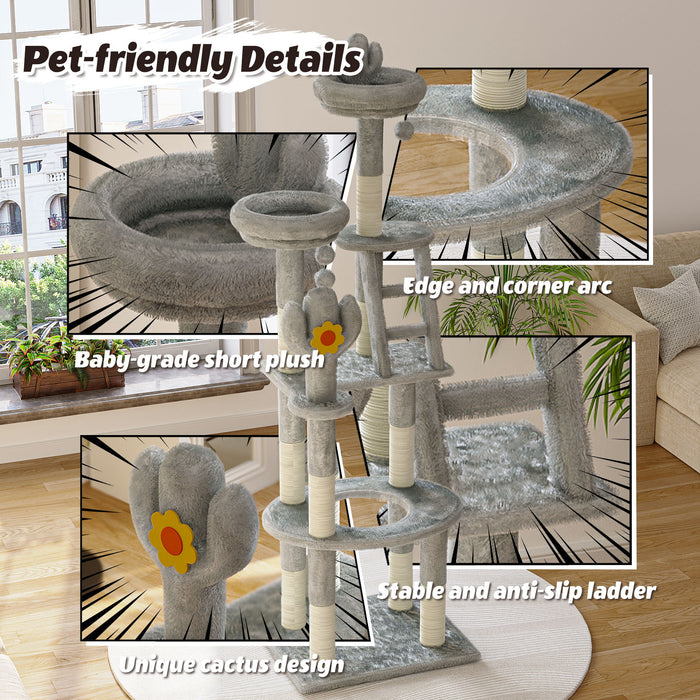 Cactus Cat Tree With Transparent Capsule, Sisal Scratching Posts - Gray