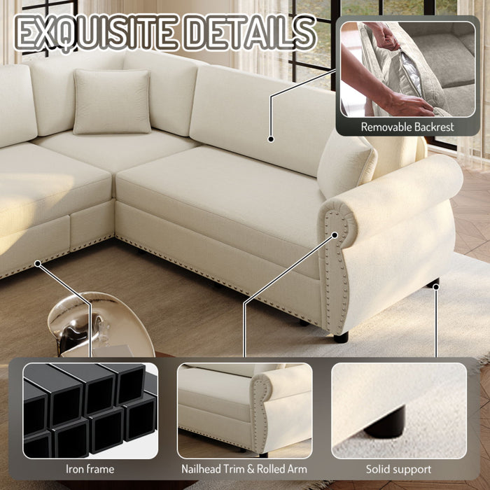 L-Shaped Sofa Couch With Pull-Out Bed