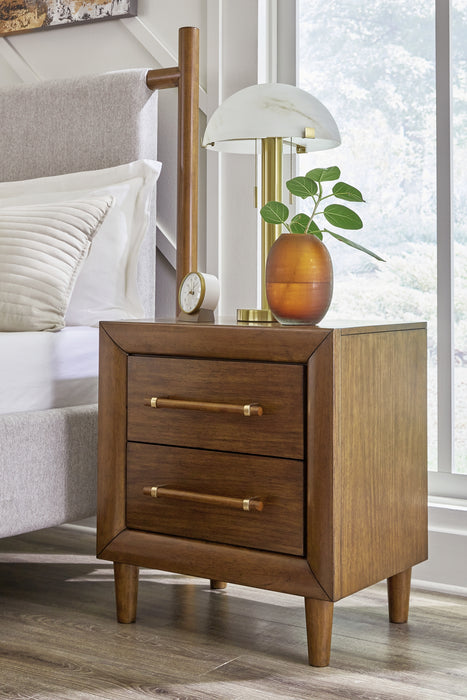 Lyncott Queen Upholstered Panel Bed, Dresser, Mirror, Chest and Nightstand