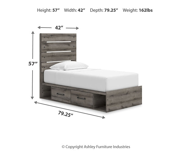 Graystorm Twin Panel Storage Bed with Mirrored Dresser and Nightstand