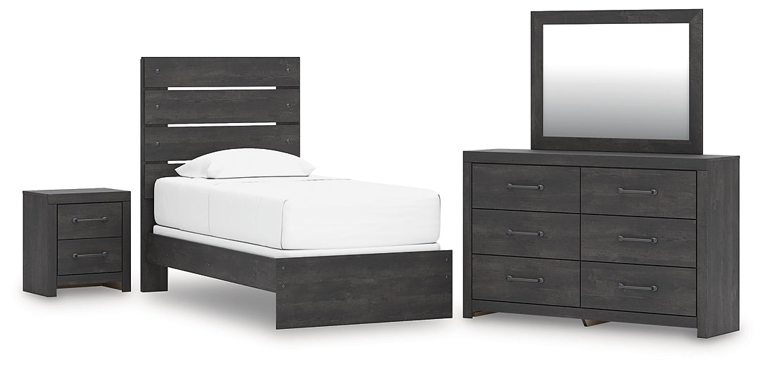 Hollivern Twin Panel Bed with Mirrored Dresser and Nightstand