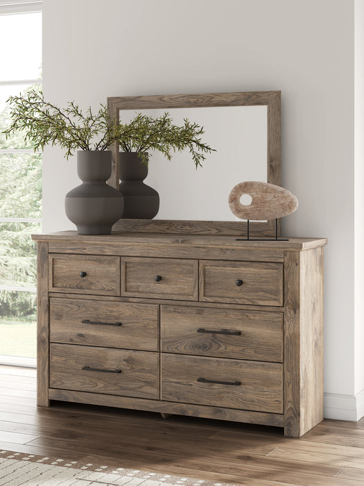Rusticott King Panel Bed with Mirrored Dresser