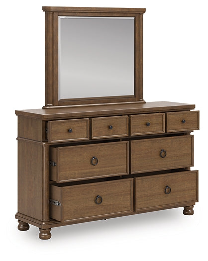Rowlenstown Queen Poster Bed with Mirrored Dresser and Nightstand