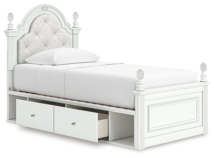 Kozlani Twin Upholstered Panel Storage Bed, Dresser and Mirror