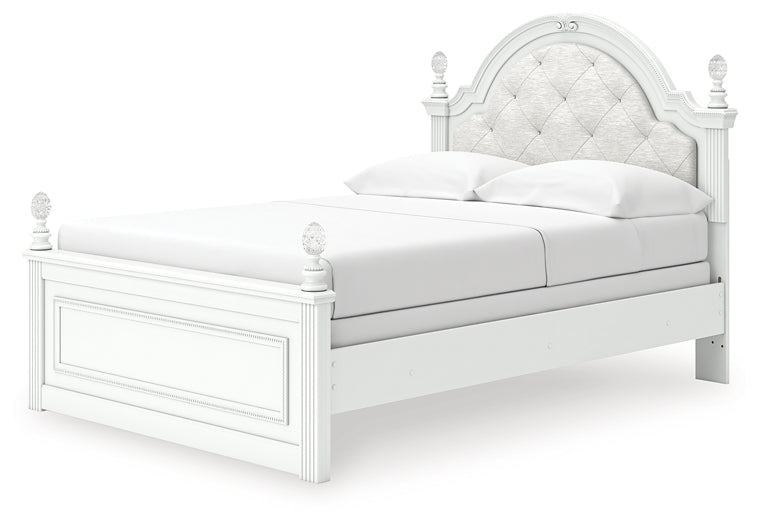 Kozlani Full Upholstered Panel Bed, Dresser, Mirror and Nightstand