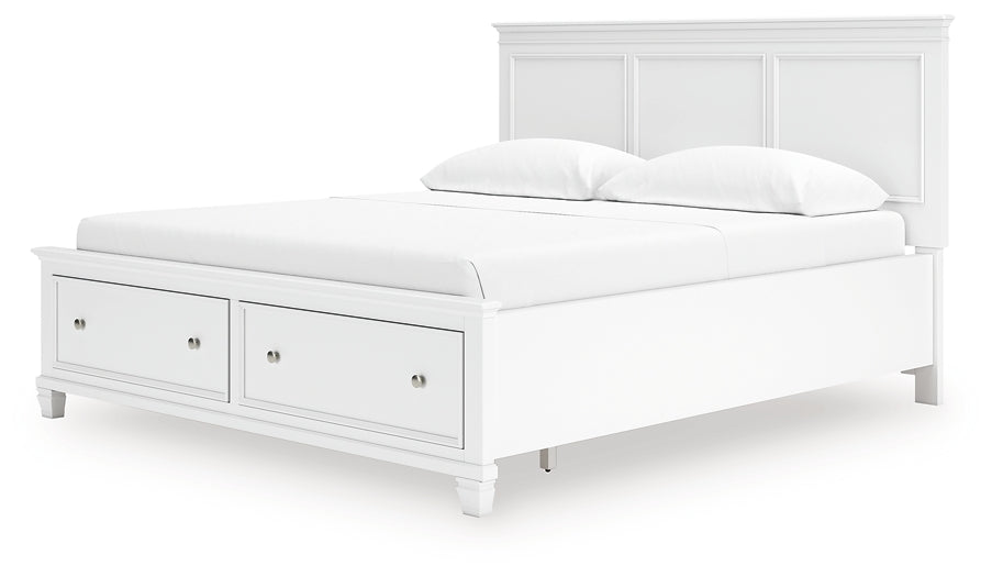 Fortman California King Panel Storage Bed, Dresser, Mirror and Nightstand