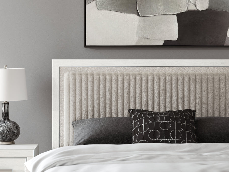 Zuraleus King Upholstered Panel Platform Bed, Dresser, Mirror and Nightstand