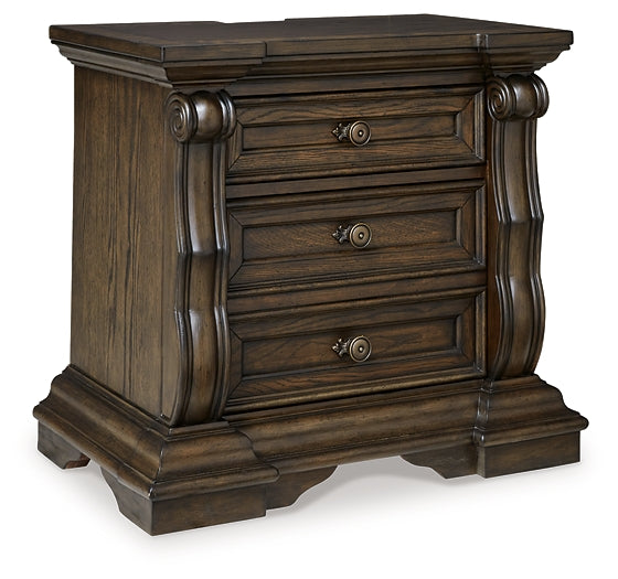 Maylee Queen Canopy Bed, Dresser, Mirror, Chest and Nightstand