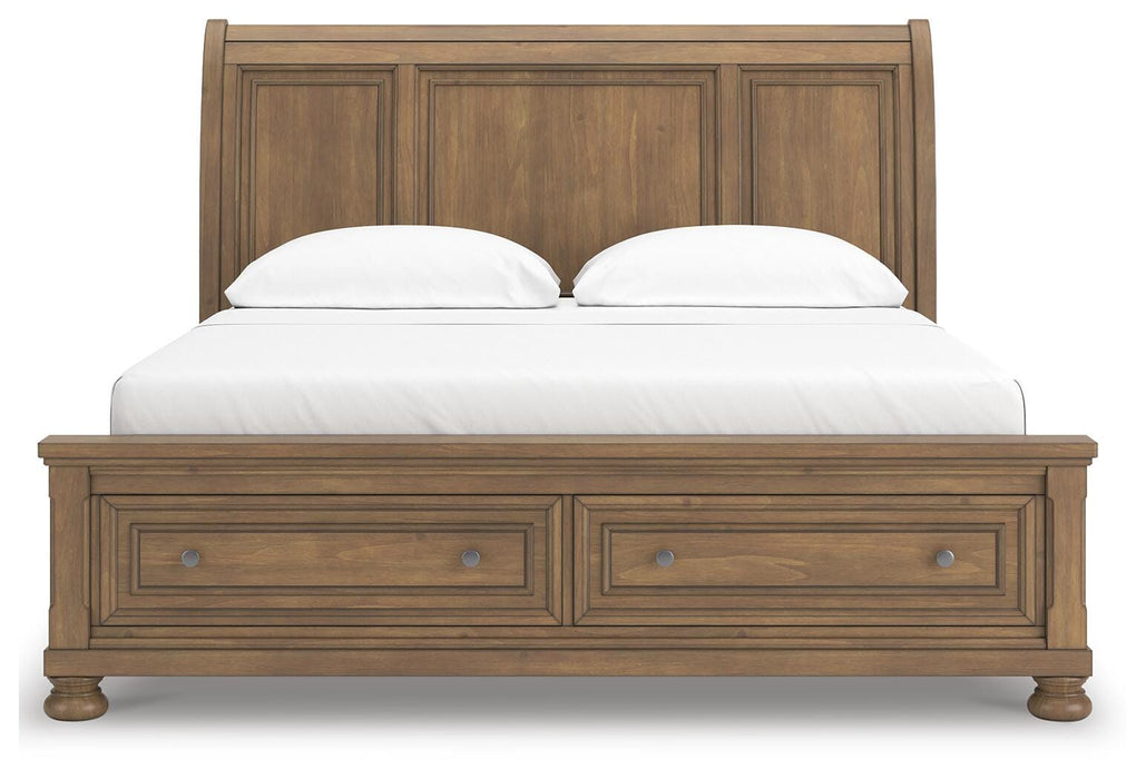 Feddinger California King Storage Sleigh Bed with Mirrored Dresser and Nightstand