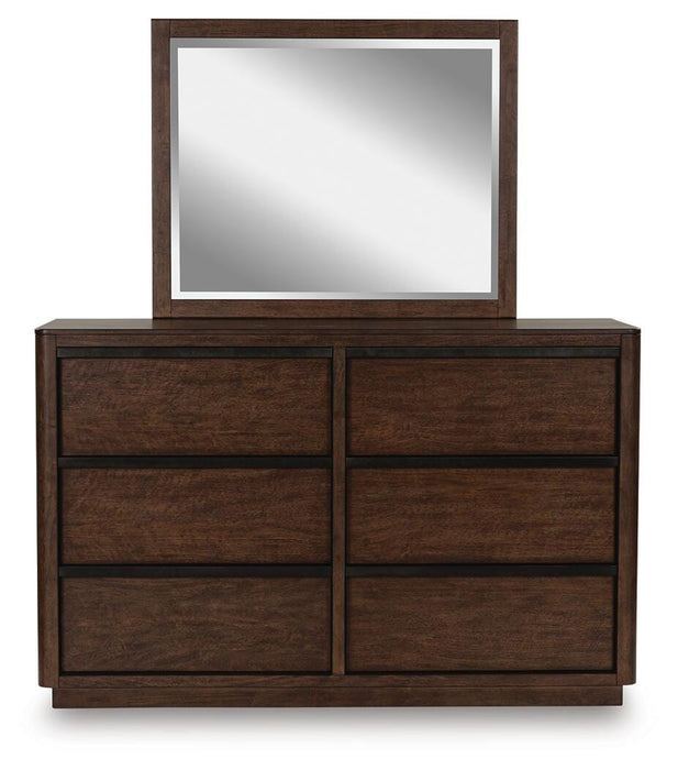 Dilenno California King Canopy Bed with Mirrored Dresser and Nightstand