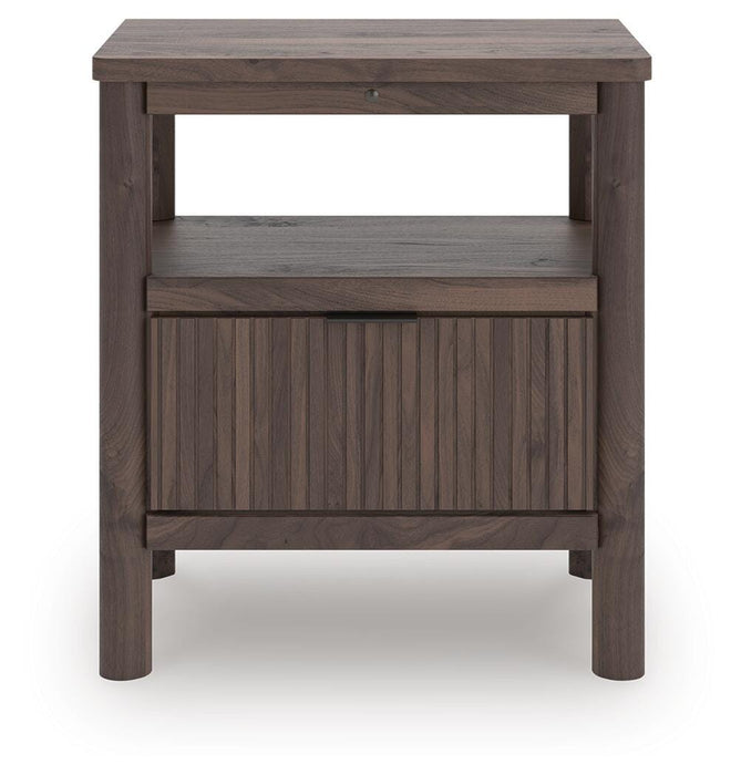 Pamytta Full Upholstered Panel Platform Bed, Dresser, Mirror, Chest and Nightstand