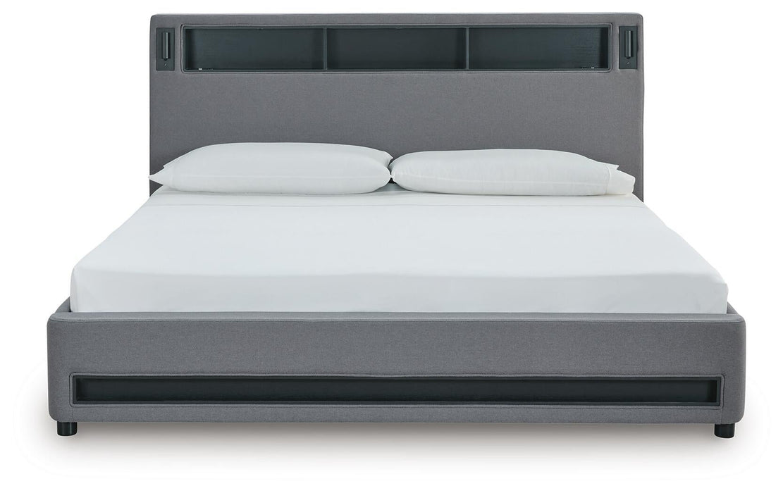 Verishaw California King Upholstered Bed with Wireless Audio