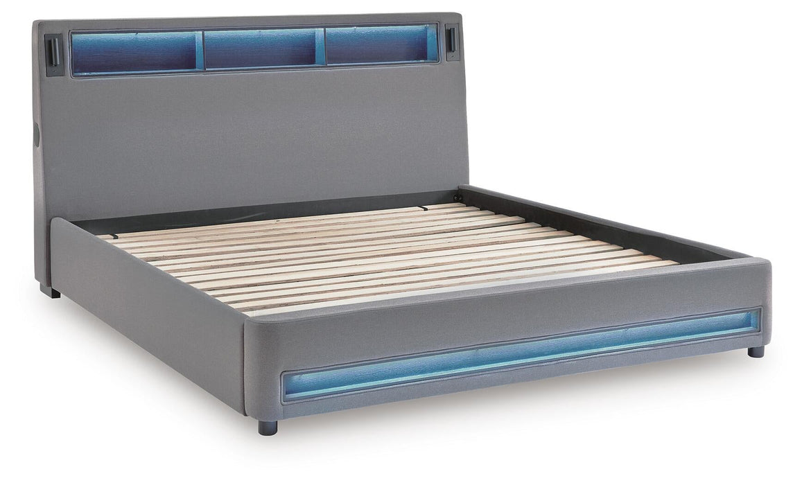 Verishaw California King Upholstered Bed with Wireless Audio