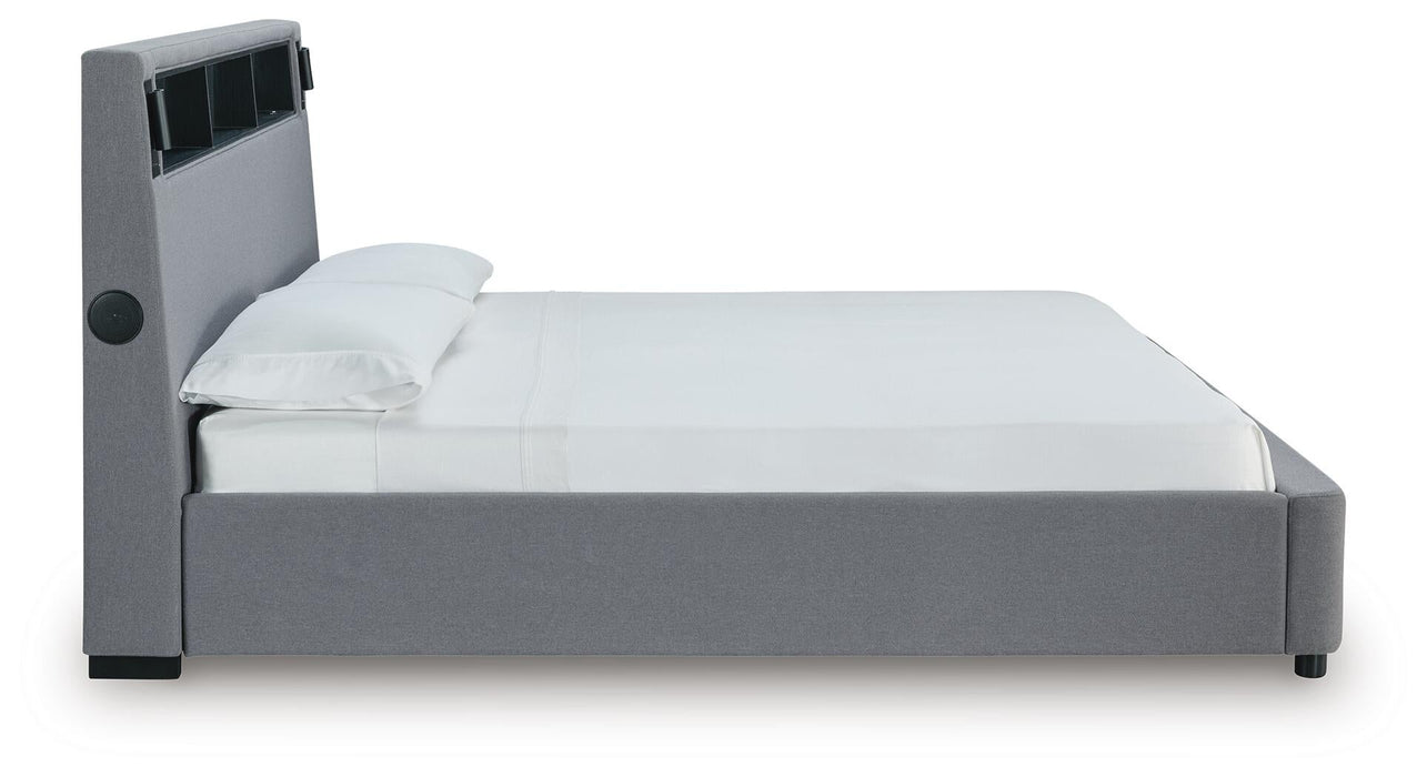 Verishaw California King Upholstered Bed with Wireless Audio