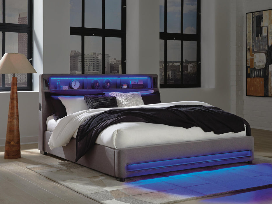 Verishaw California King Upholstered Bed with Wireless Audio