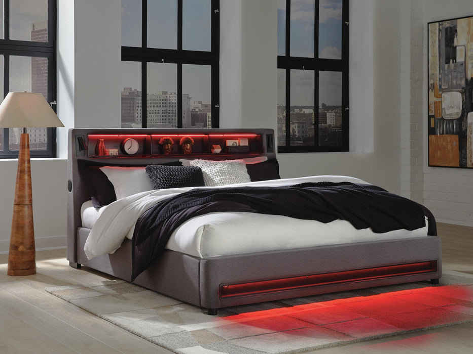 Verishaw California King Upholstered Bed with Wireless Audio