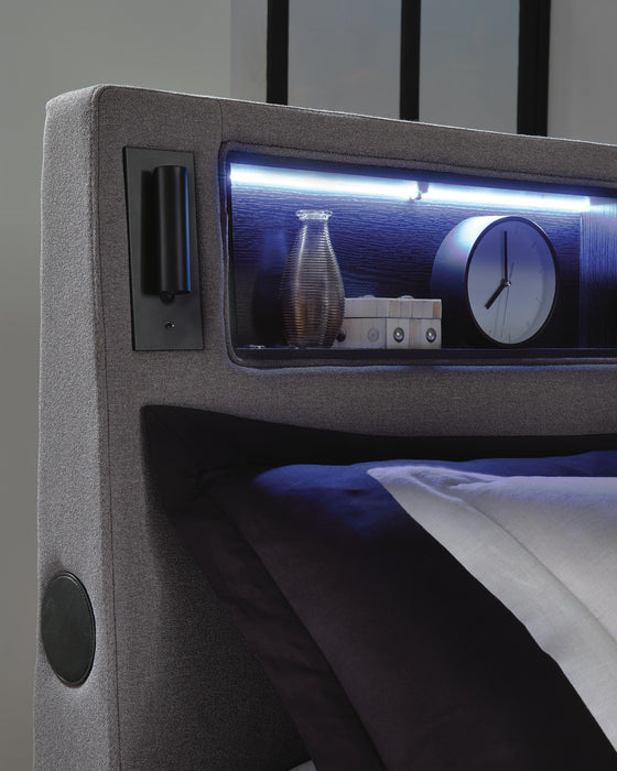 Verishaw California King Upholstered Bed with Wireless Audio