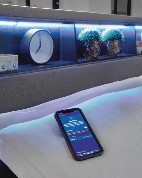 Verishaw California King Upholstered Bed with Wireless Audio