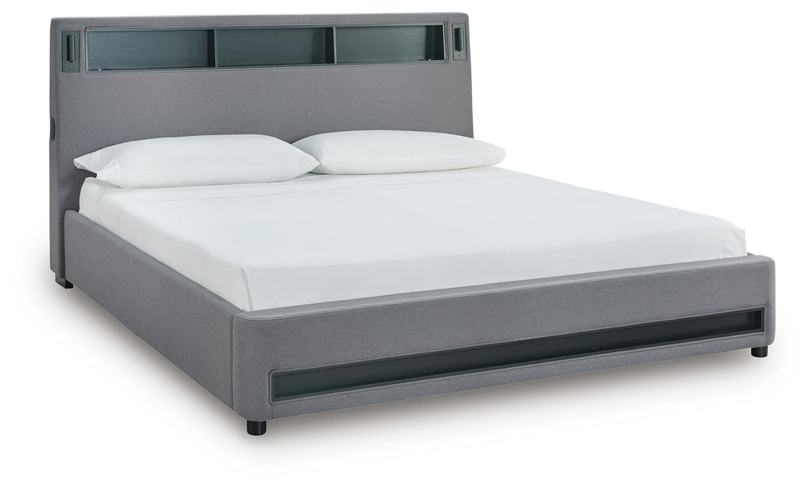Verishaw King Upholstered Bed with Wireless Audio
