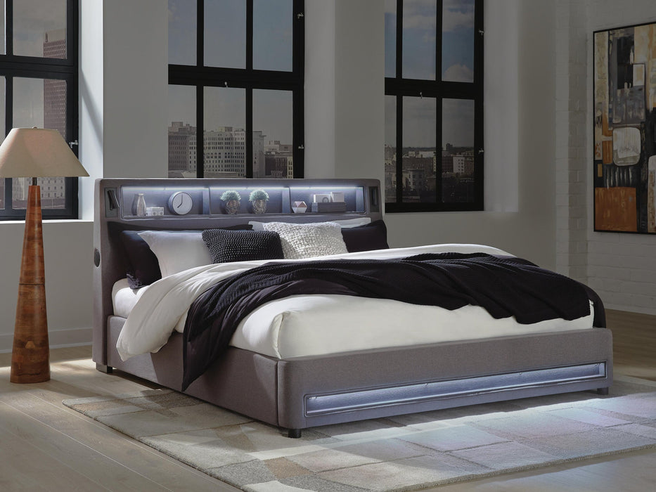 Verishaw King Upholstered Bed with Wireless Audio