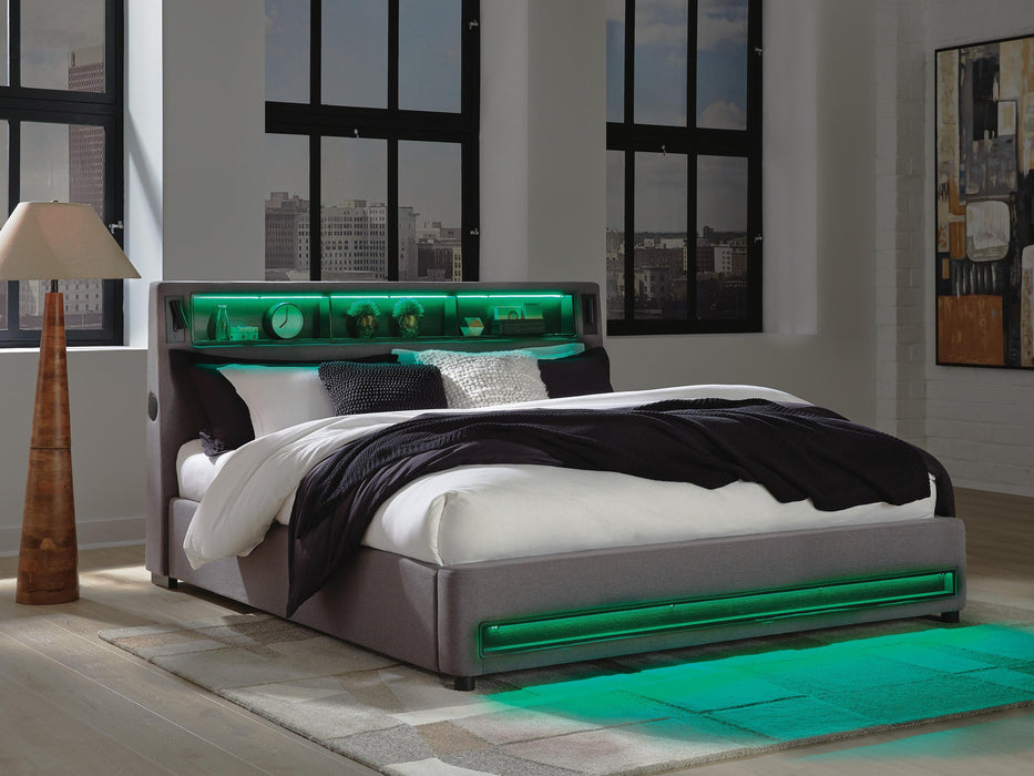 Verishaw King Upholstered Bed with Wireless Audio