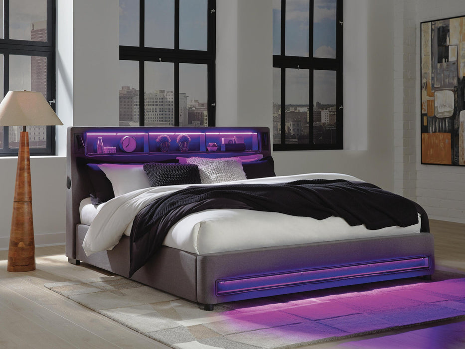 Verishaw King Upholstered Bed with Wireless Audio