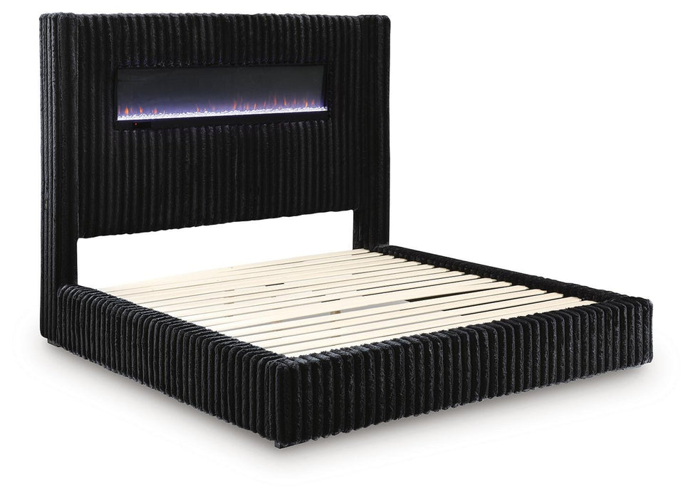 Tayleena King Upholstered Bed with Fireplace and Wireless Audio