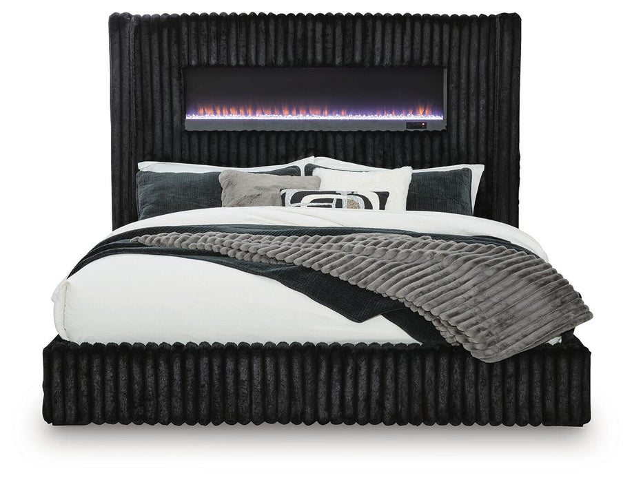 Tayleena King Upholstered Bed with Fireplace and Wireless Audio