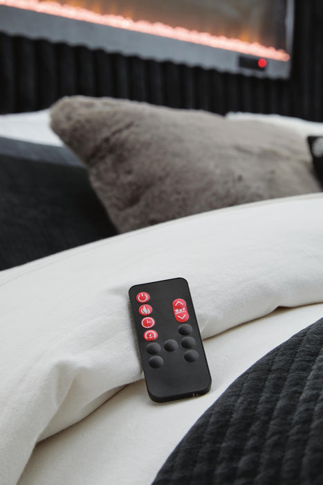 Tayleena King Upholstered Bed with Fireplace and Wireless Audio