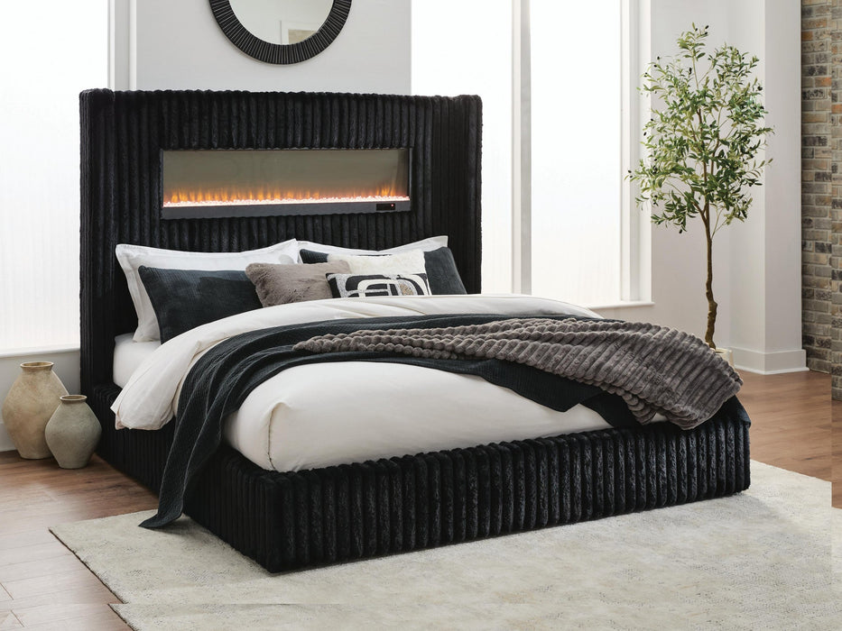 Tayleena King Upholstered Bed with Fireplace and Wireless Audio