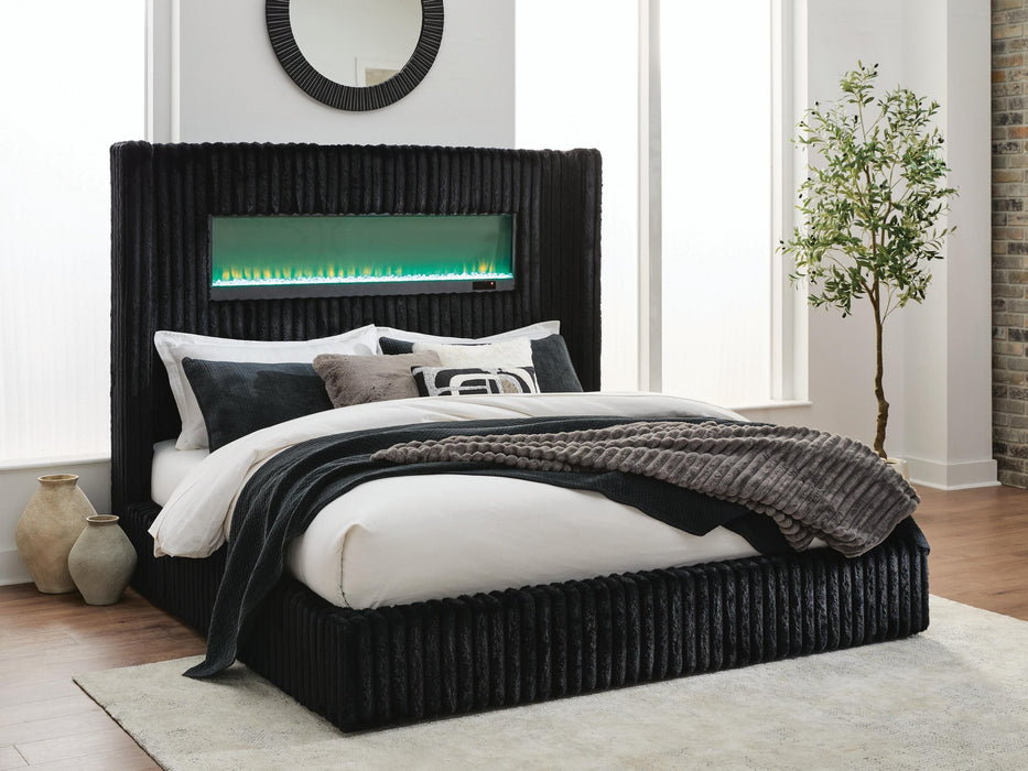 Tayleena King Upholstered Bed with Fireplace and Wireless Audio