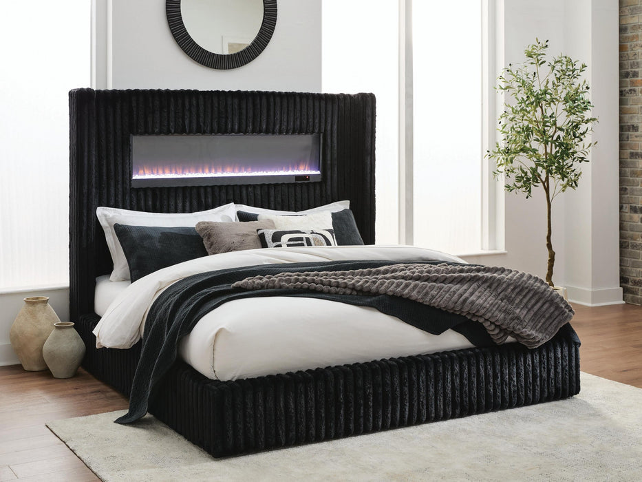Tayleena King Upholstered Bed with Fireplace and Wireless Audio