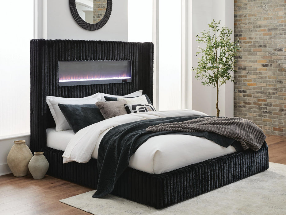 Tayleena King Upholstered Bed with Fireplace and Wireless Audio