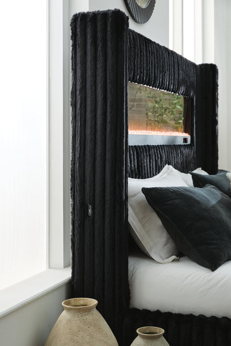 Tayleena King Upholstered Bed with Fireplace and Wireless Audio