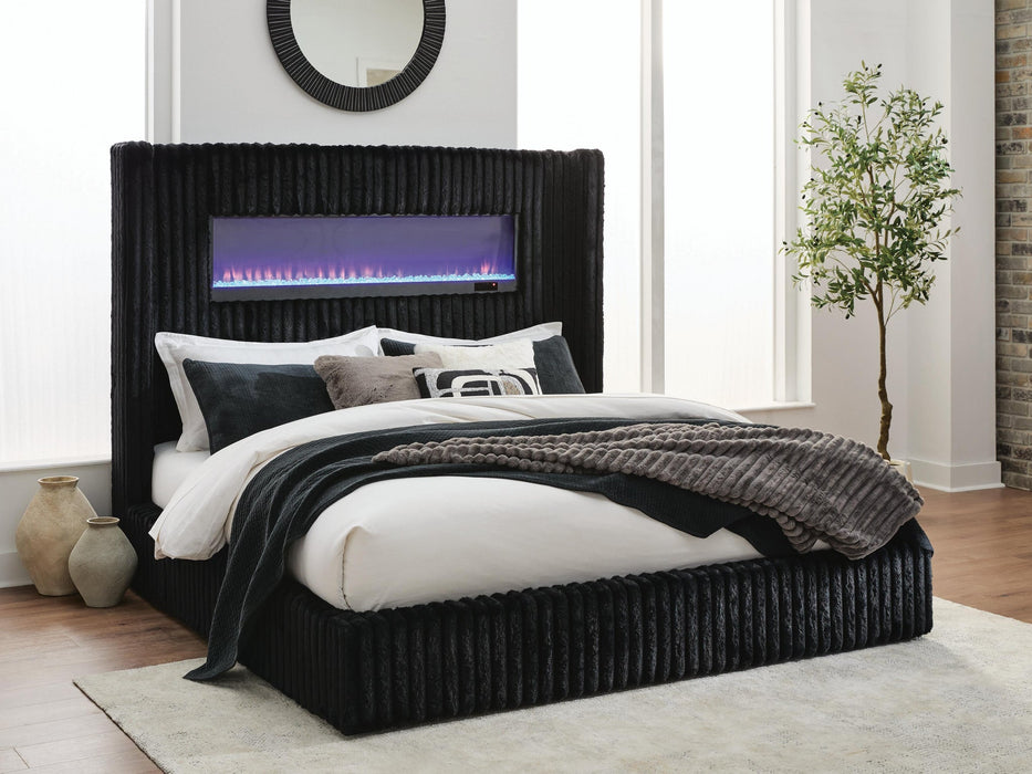 Tayleena Queen Upholstered Bed with Fireplace and Wireless Audio