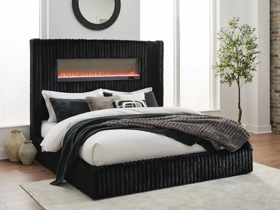 Tayleena Queen Upholstered Bed with Fireplace and Wireless Audio