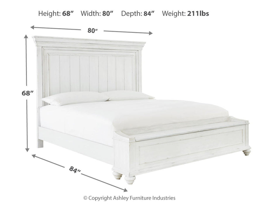 Kanwyn Queen Panel Bed with Storage Bench, Dresser and Mirror