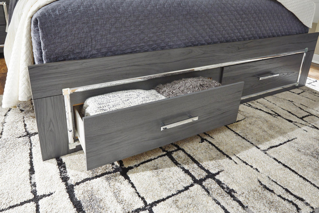 Lodanna Full Panel Bed with 2 Storage Drawers with Mirrored Dresser