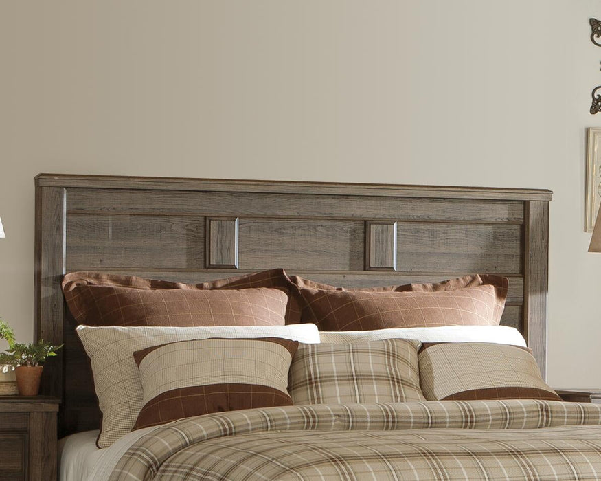 Juararo Queen Panel Headboard Bed with Mirrored Dresser, Chest and Nightstand