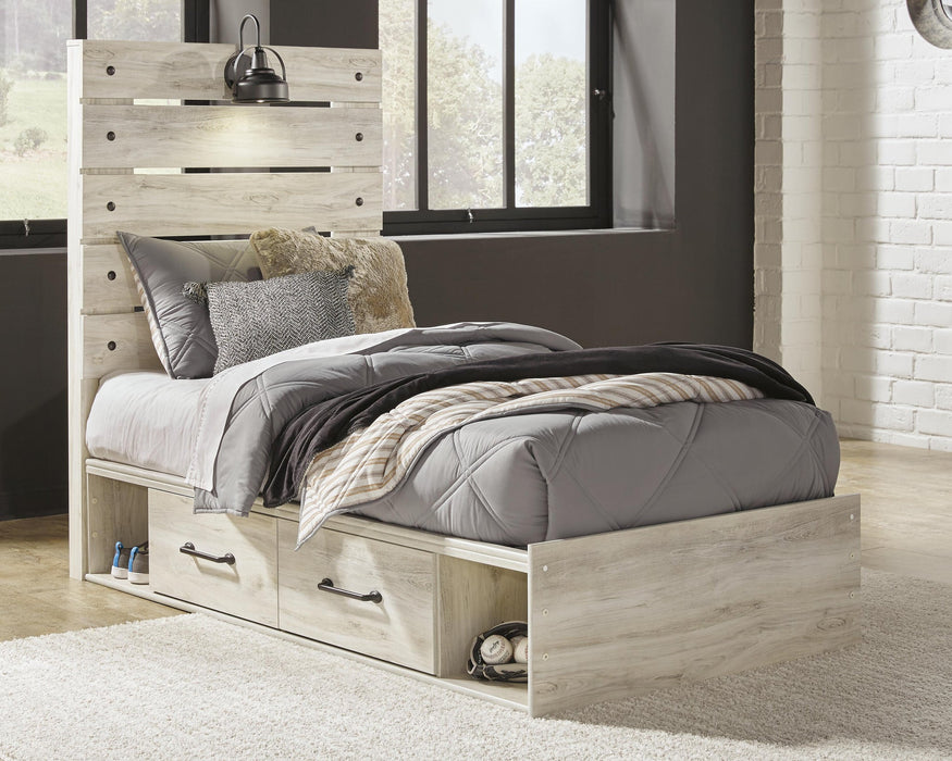 Cambeck Twin Panel Bed with 4 Storage Drawers with Mirrored Dresser
