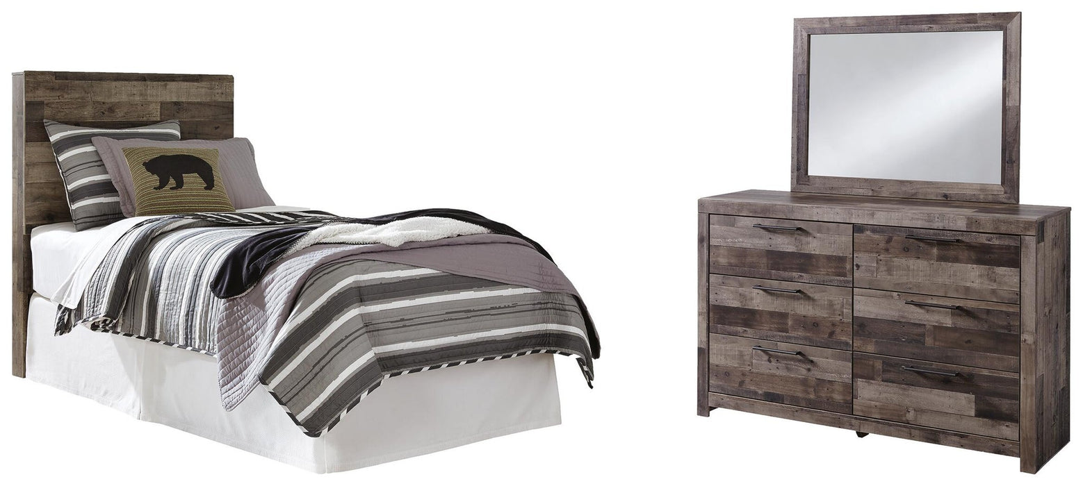 Derekson Twin Panel Headboard Bed with Mirrored Dresser