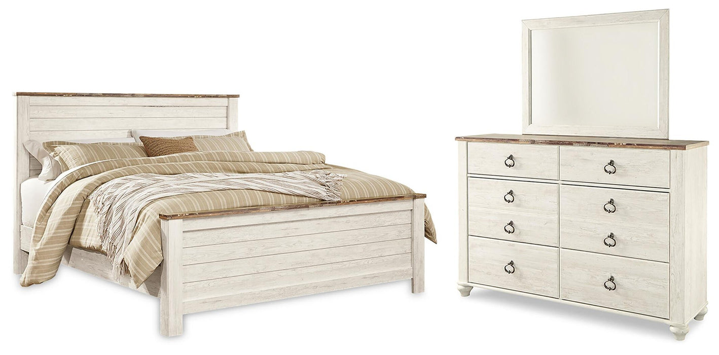 Willowton King Panel Bed with Mirrored Dresser