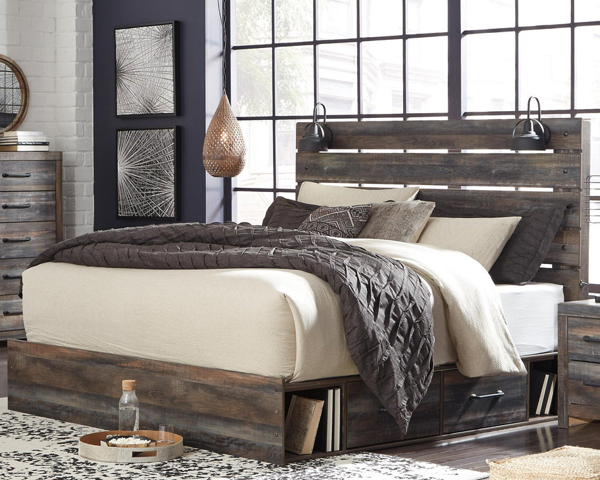 Drystan King Panel Bed with 2 Storage Drawers with Mirrored Dresser