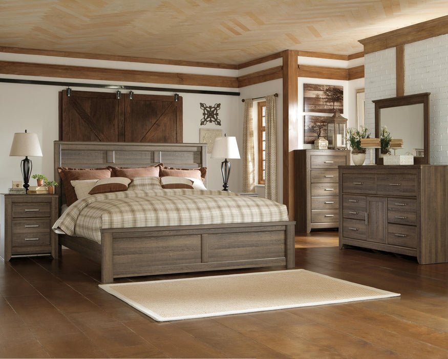 Juararo King/California King Panel Headboard Bed with Mirrored Dresser