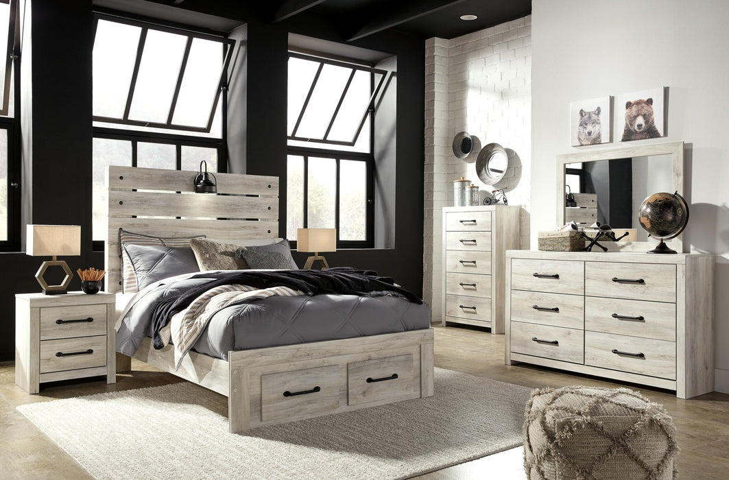 Cambeck Full Panel Bed with 4 Storage Drawers with Mirrored Dresser, Chest and Nightstand