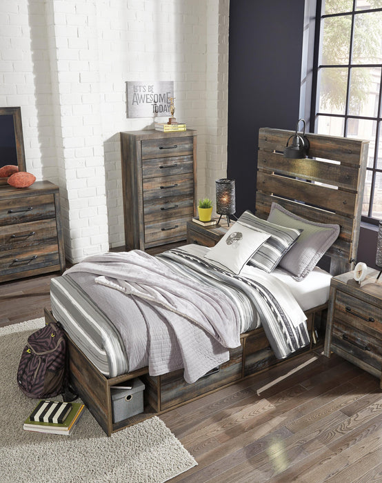 Drystan Full Panel Bed with 4 Storage Drawers, Dresser, Mirror, Chest and Nightstand