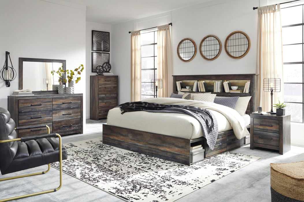 Drystan King Bookcase Bed with 2 Storage Drawers with Mirrored Dresser